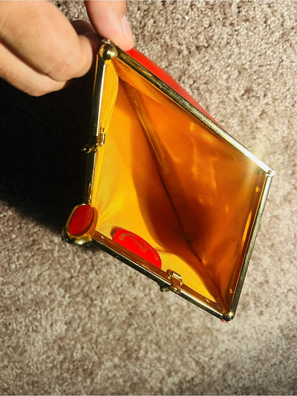 ETRA GENUINE TOP CLASP & GOLD CHAIN CLUTCH PURSE IN DEEP RED